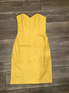 NWT Vintage Michael Hoban North Beach RARE YELLOW Leather MINI DRESS SMALL READ - Picture 1 of 18
