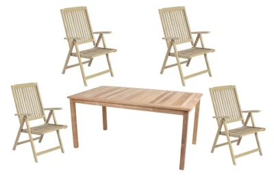 5-teilige Gartengruppe Tischgruppe Sitzgruppe Hochlehner Gartentisch Teak Holz - Bild 1 von 3