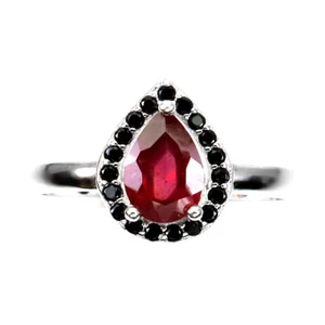 Sommer 925 Silberring Birne Rubin 6x4mm Schwarz Spinell Edelstein Schmuck Size 8 - Bild 1 von 9
