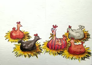 Kunst Faltbare Grußkarte Klappe Karte Huhn Schlafen Küken Eier Sophie Turm - Bild 1 von 3