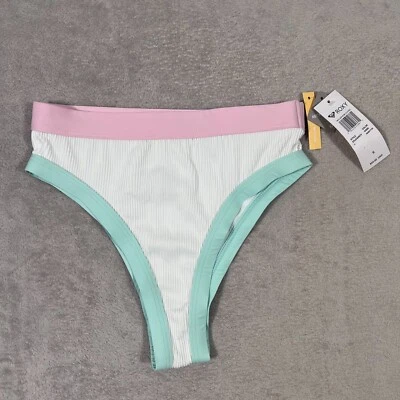Parte inferior de bikini ROXY para mujer talla pequeña blanco pastel cobertura regular pierna alta NUEVO Foto 1 de 4
