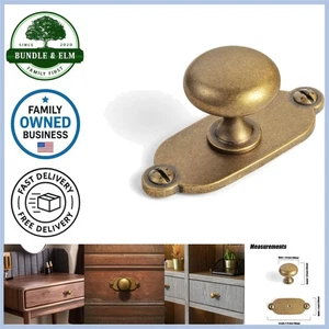 Antique Brass Zinc Alloy Cabinet Knob 2x1 Inch Set of 6 with Backplate Hardware - Picture 1 of 8