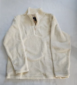 Lands’ End Damen Größe L-14-16 elfenbeinfarben 1/4-Reißverschluss Fleecepullover Oberteil schwer - Bild 1 von 9