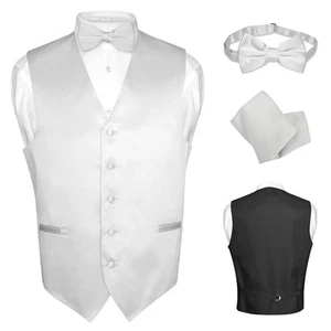 Men's Dress Vest BOWTie Hanky SILVER GRAY Color Bow Tie Set for Suit Tuxedo 4XL - Picture 1 of 4