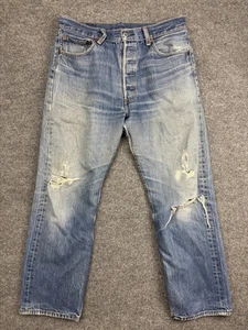 VNTG Levis 501 Jeans Herren 36x32 helle Waschung gerades Bein Knopfleiste distressed - Bild 1 von 11