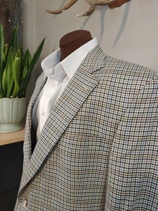 🇺🇲 Jos A Bank Mens 44L Blue Brown Black Two Button Wool Silk Sports Coat  - Picture 1 of 11