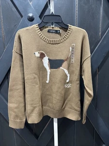 Ralph Lauren Beagle/Dog Print Baumwolle Langarm Pullover Camel Braun Gr. XL - Neu mit Etikett - Bild 1 von 10