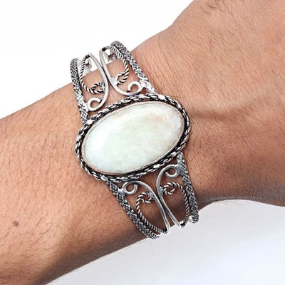 Green Septerian Gemstone Handmade Jewelry Cuff Bracelets 7''Adjustable - Image 1 of 4