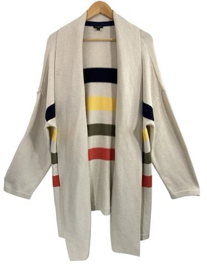 Cardigã suéter Talbots mistura de lã multicolorido listrado frente aberta 3X - Imagem 1 de 4