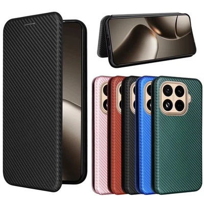 HFICY Für Xiaomi 15T Pro 5G Carbon Fiber Stand Leder Geldbörse Phone Case Cover