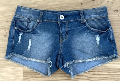 Pantalones Cortos Vaqueros Rue 21 Tiro Bajo 3/4 Bolsillos Adornados Boho Hippie Preppy Foto 1 de 4