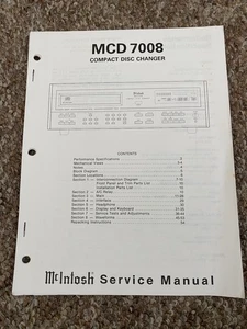 Vintage Mcintosh MCD 7008 Compact Disk Changer Service Manual Information Orig - Bild 1 von 1