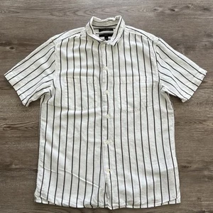 Banana Republic Linen Cotton Camp Shirt Mens Small Stripe Slim Fit Button Up - Imagen 1 de 8