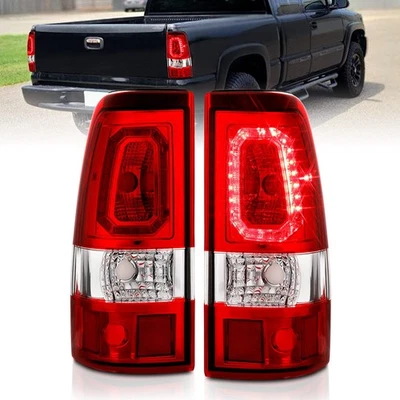 Conjunto de luz trasera de lente cromada roja/clara para 01-03 Chevy Silverado 3500 [LED] Foto 1 de 4