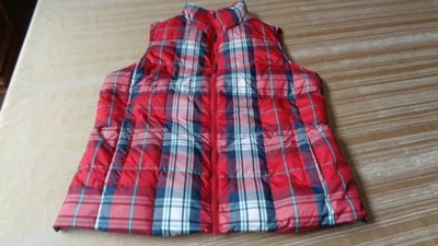 Lands End Red Tartan Plaid Full Zip Down Puffer Vest Womens Med Outdoors Warm - Image 1 of 4