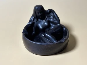 Vintage Black Resin Lady Ashtray Reclining Woman Figurine Statue Collectible - Picture 1 of 6
