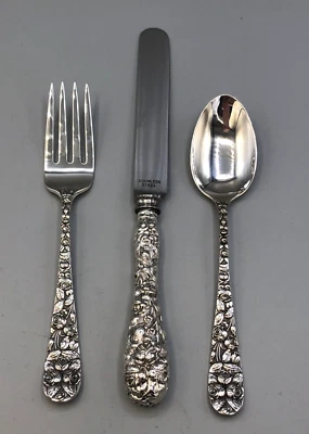 Молодежный набор из 3 предметов из стерлингового серебра Baltimore Rose от Schofield, б/у - Изображение 1 из 4