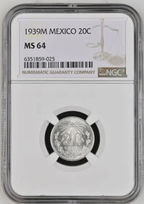 20 centavos México 1939M KM438 NGC MS64 .720 plata Foto 1 de 2
