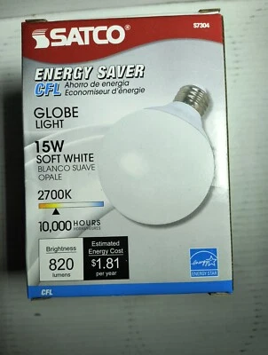 Satco S7304 15W Globe Light CFL 2700k Soft White - E26 Medium  base bulb - Image 1 of 4