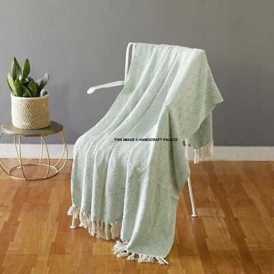 Baumwolle Türkis Decke Weich Warm Wendbar Überwurf mit Fransen - 127x152cm - Bild 1 von 3