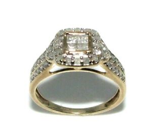 Ladies Womens 9ct 9Carat Gold & Diamond Ring UK Size P 1/2