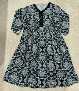 Vestido BUYKUD Talla XL Azul Beige Floral Manga 3/4 Algodón Cintura Ajustable NUEVO - Imagen 1 de 11