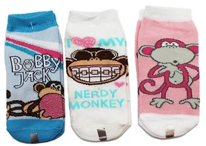 Original Bobby Jack Monkey Booty Socks Sz 9-11 Girls Shoe Sz 4-10 Pack of 3 - Picture 1 of 6