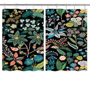 Garden Leaves Green Boho Kitchen Curtains Window Drapes 2 Panel Set with Hooks - Picture 1 of 9