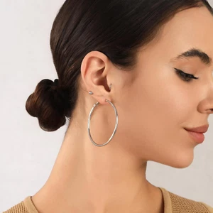 2mm Sterling Silver Big Hoop Earrings For Women - Large Hypoallergenic Circle... - Picture 1 of 12