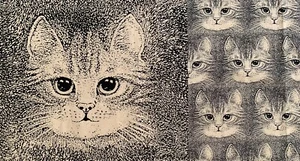Vintage Cat Faces Cotton Fabric Valerie Leonard Chapel House 1 Yard Panel - Picture 1 of 7