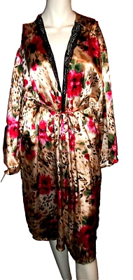 Linea Donatella Robe SEXY SATIN Floral Sz 3X 24W-26W CHEETAH & ROSES WILD GLAM - Image 1 of 4