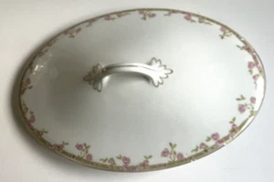 L. S. & S. BAVARIA: OVAL COVERED CASSEROLE: PINK FLOWERS WITH GOLD TRIM - Picture 1 of 7