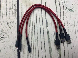 1ft Short Charging Cable for Phone 3pk Red Black - Picture 1 of 4
