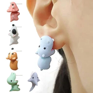 1 Pair Cute Animal Earring Bite Your Ear Cartoon Dinosaur Ear Studs Women Girls - Picture 1 of 26