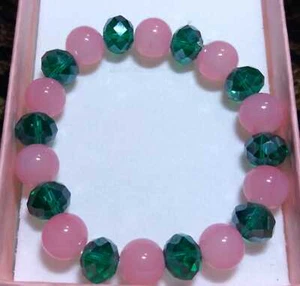 BRACCIALE CHAKRA CRISTALLO VERDE E QUARZO ROSA IDEA REGALO FATTO A MANO - Foto 1 di 1