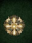 Vintage!!! Gold Tone/ Brass Filigree and Faux Pearls Brooch...Unbranded