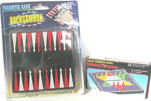 2 Pocket Magnetic Travel Chinese Checkers Backgammon Mini Board Games Vtg New H6 - Picture 1 of 5