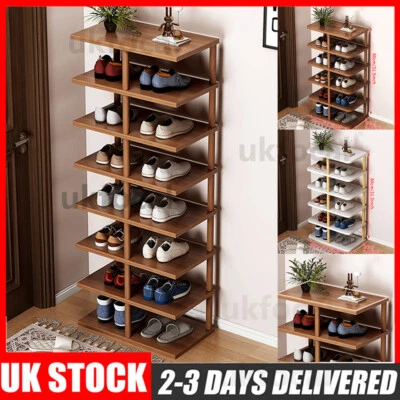 6/8 Tier Wooden Shoe Rack Home Entryway Vertical Shoe Organizer Holder Shelf UK - Image 1 of 4