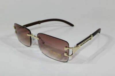 Gafas de sol rectangulares retro hip hop marco dorado vintage tinte púrpura sin montura para hombre Foto 1 de 4