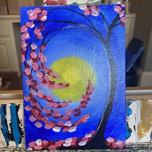 Abstraktes Baum und Mond Gemälde auf Leinwand Original 5/7 klein, Geschenk,, klein, - Bild 1 von 6