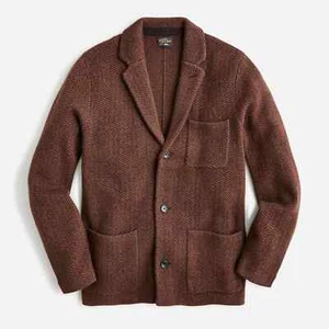 J. CREW Maglione Blazer Uomo Cashmere Spina di Pesce Jacquard Marrone XL - $348 Nuovo con etichette - Foto 1 di 4