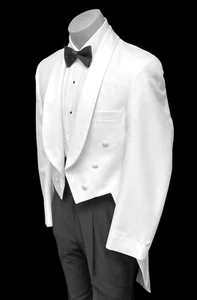 Men’s White Tuxedo Tailcoat 42S – Satin Shawl Lapels, Long Tails, Formal Jacket - Picture 1 of 4