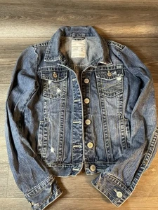 Aeropostale Girls Sz M Blue Solid Long Sleeve Distressed Denim Jacket - Picture 1 of 14