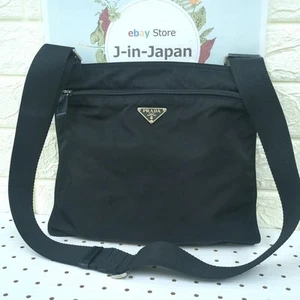 PRADA Shoulder Bag Crossbody Purse Nylon Logo Plate Black Unisex Used from Japan - Picture 1 of 24