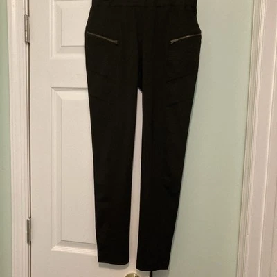 A. Byer Mid Rise Elastic Waistline Straight Leg Legging/Pants Black Zip Size M - Image 1 of 4