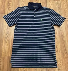 Polo Golf Ralph Lauren Polo Shirt Mens Medium Navy Stripe Performance Stretch - Picture 1 of 11