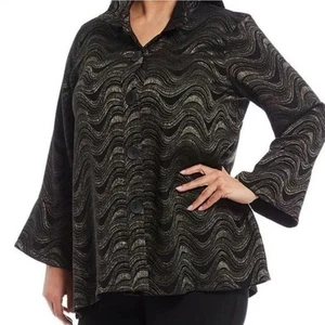 Chaqueta Ali Miles negra y dorada Waves Top arte para usar botón para mujer talla grande - Imagen 1 de 10