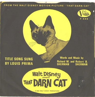 LOUIS PRIMA-WALT DISNEY MOTION PICTURE SLEEVE+45-(THAT DARN CAT)--PS--PIC--SLV - Image 1 of 2