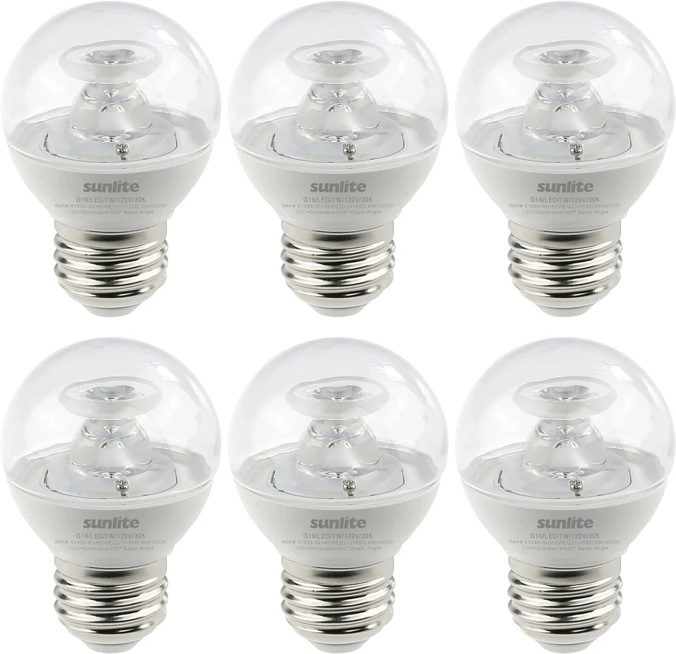 LED G16 Decorative Clear Globe Light 7W, 60W, 500LM, E26 Base, 120V, 3000K, 6PK - Image 1 of 1