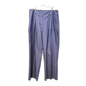 NUOVO pantalone donna Misook gamba larga grande 12 14 blu cotone popeline lungo - Foto 1 di 10